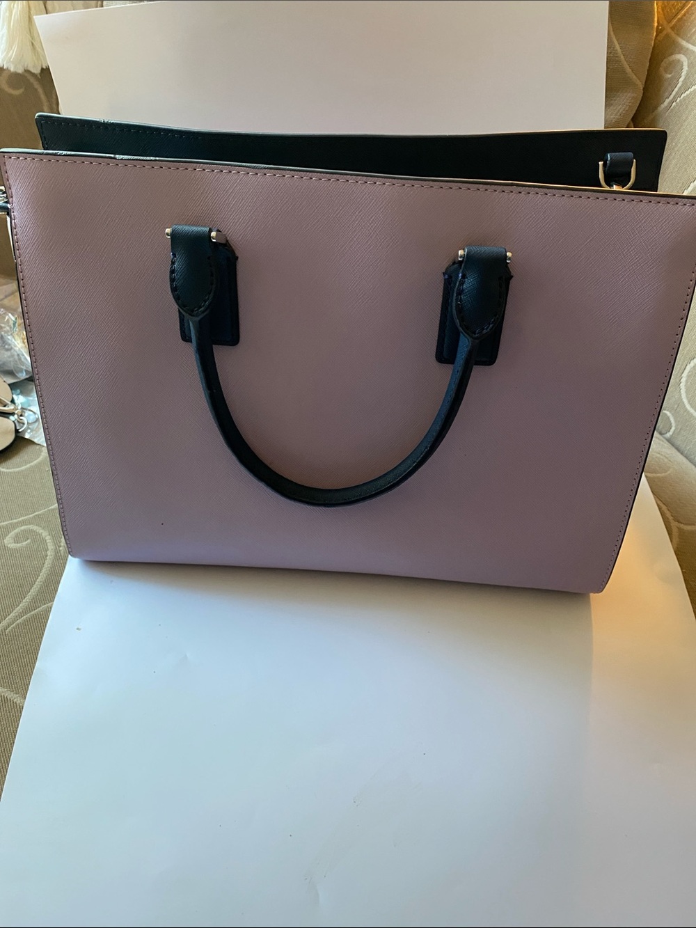 kate spade two-tone pink and navy leather tote - Picture 2 of 7